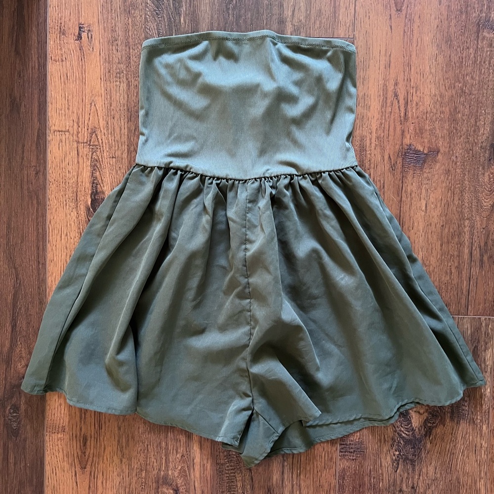 Olive Green Flared Flowy Romper